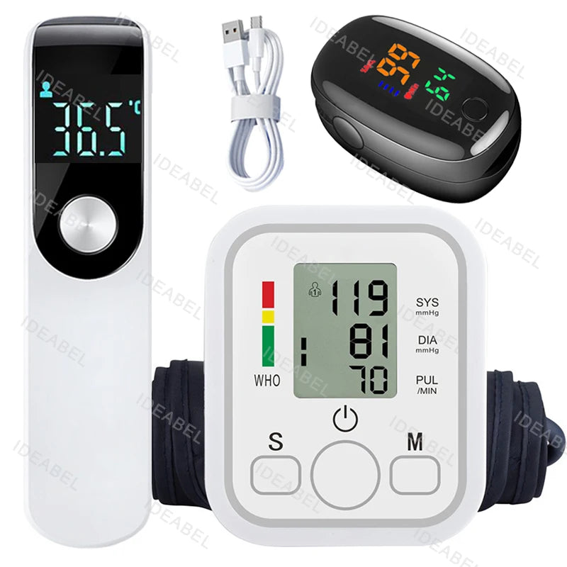 Medical Automatic Pressure Tonometer Tensiometer Heart Rate Pulse Meter BP Monitor Healthy Digital Arm Blood Pressure Meter Cuff