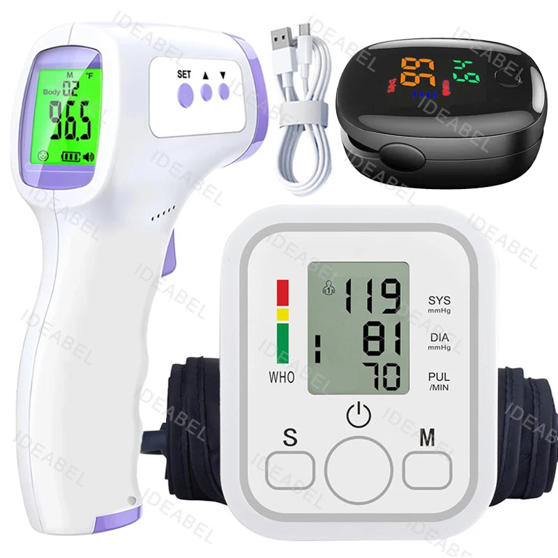Medical Automatic Pressure Tonometer Tensiometer Heart Rate Pulse Meter BP Monitor Healthy Digital Arm Blood Pressure Meter Cuff