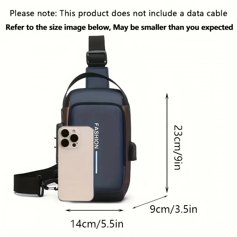 Durable Oxford Fabric Men's Sling Bag - Stylish Motorcycle Crossbody Chest Pack with Phone Pocket, Zip Closure for Daily Commute